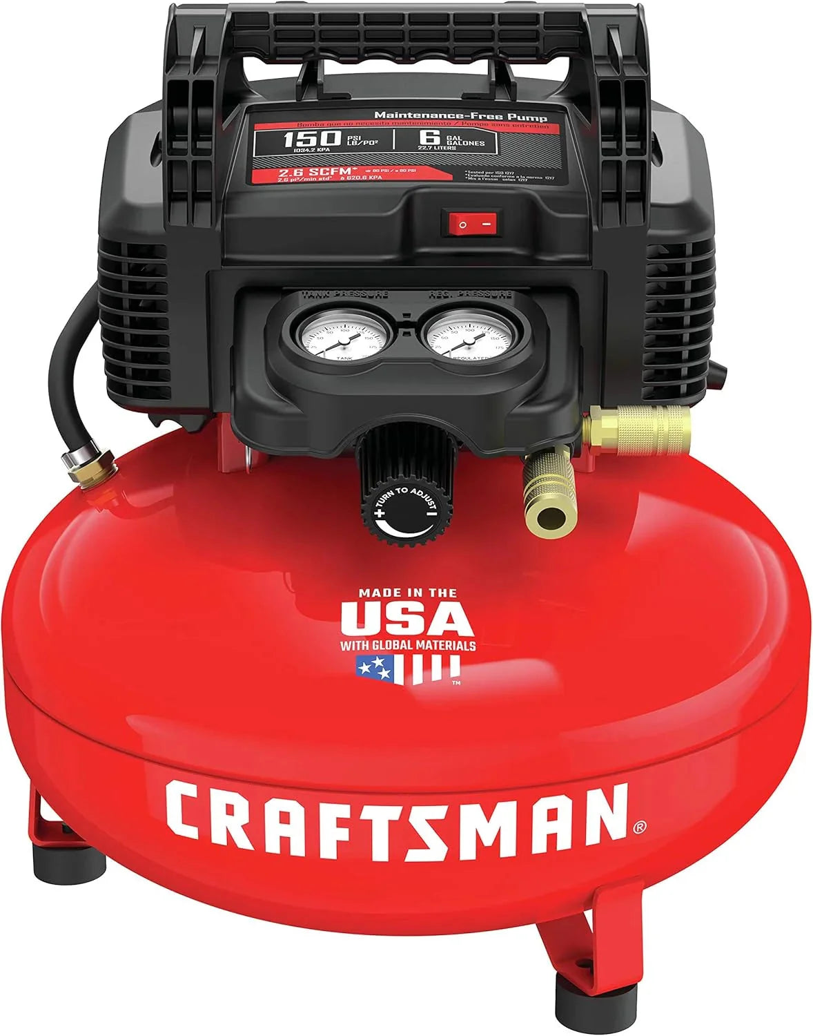 6 Gallon Pancake Air Compressor. Oil-Free Portable Compressor Kit for Garage. Workshop and DIY Projects