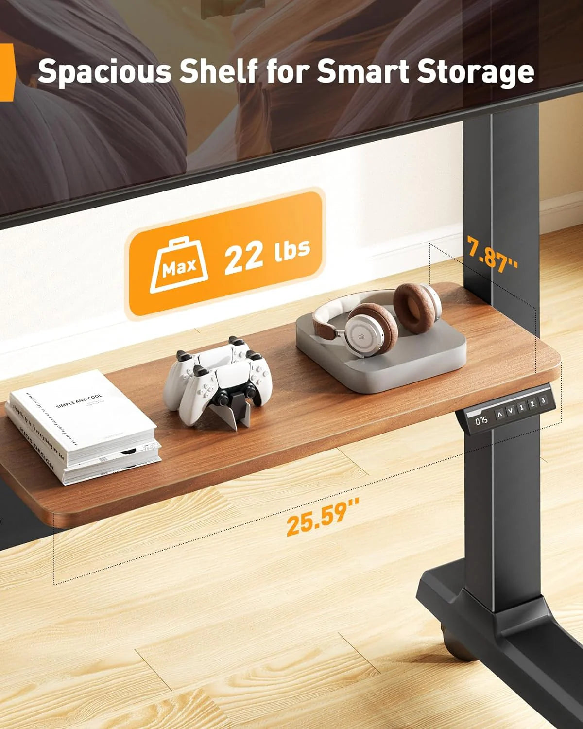 Motorized Mobile TV Stand on Wheels for 37–86 Inch TVs up to 154 lbs. Electric Height Adjustable Rolling TV Stand. VESA 200x200–600x400mm. Wooden Shelf & Panel. PGTVMC26B