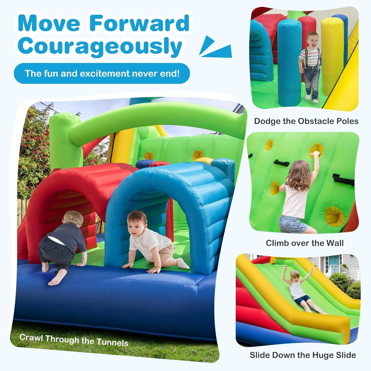 Inflatable Obstacle Course Bounce House. Kids Huge Sectional Bouncy Castle with Dual Slides. Tunnels. Bounce Area. Climbing. Obstacles. Playhouse for Kids Indoor Outdoor Birthday Party Gift