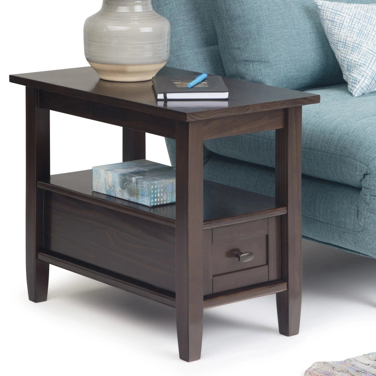 14 Wide Solid Wood Narrow Side Table. Rectangle Transitional Style Accent Table