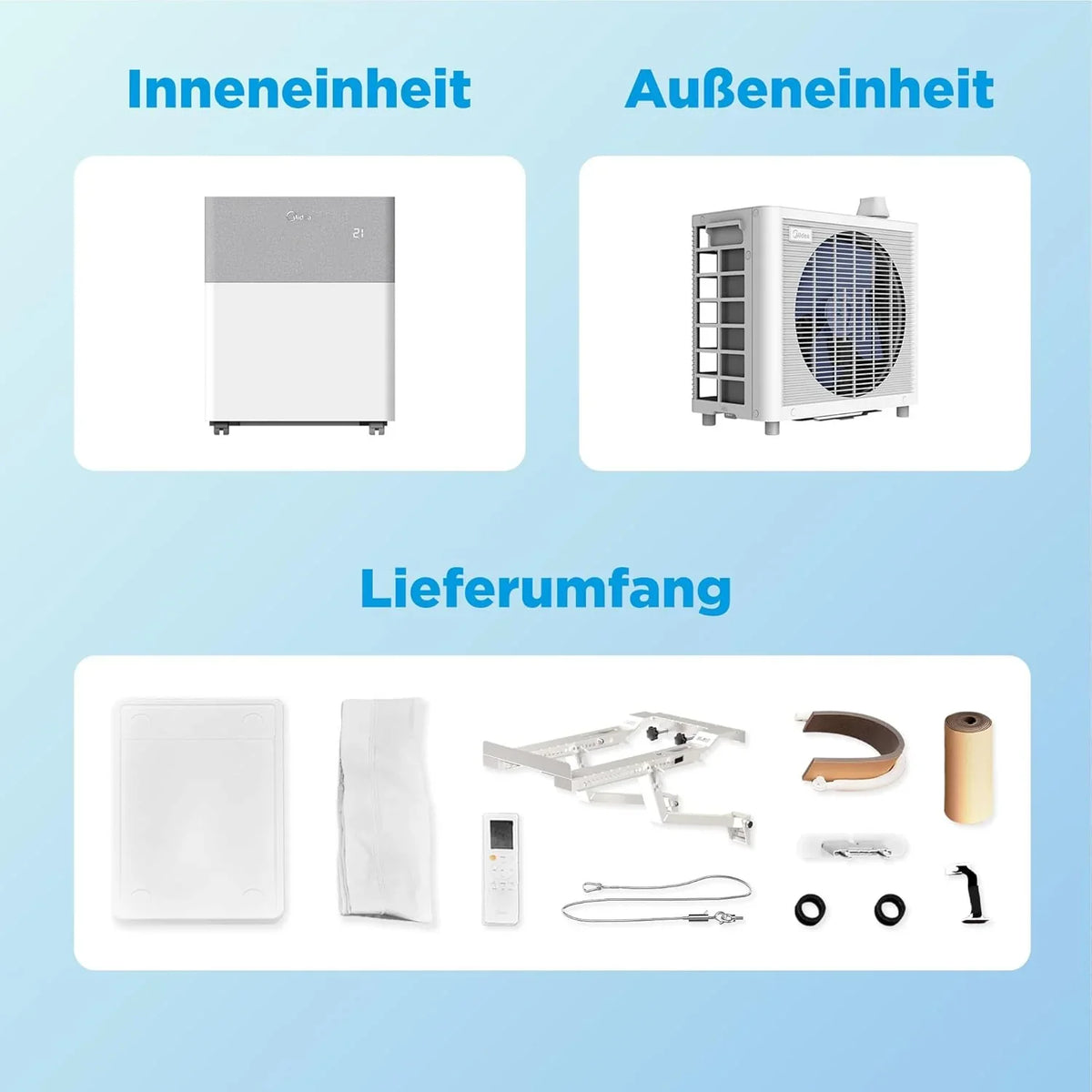 Midea Portasplit Klimaanlage. Mobile Wärmepumpe. Kühlen A++/Heizen A+. 12000 BTU 3. 5kW. für Räume bis zu 42 m² / 105 m³. nur 39 dB(A) im Silent-Modus