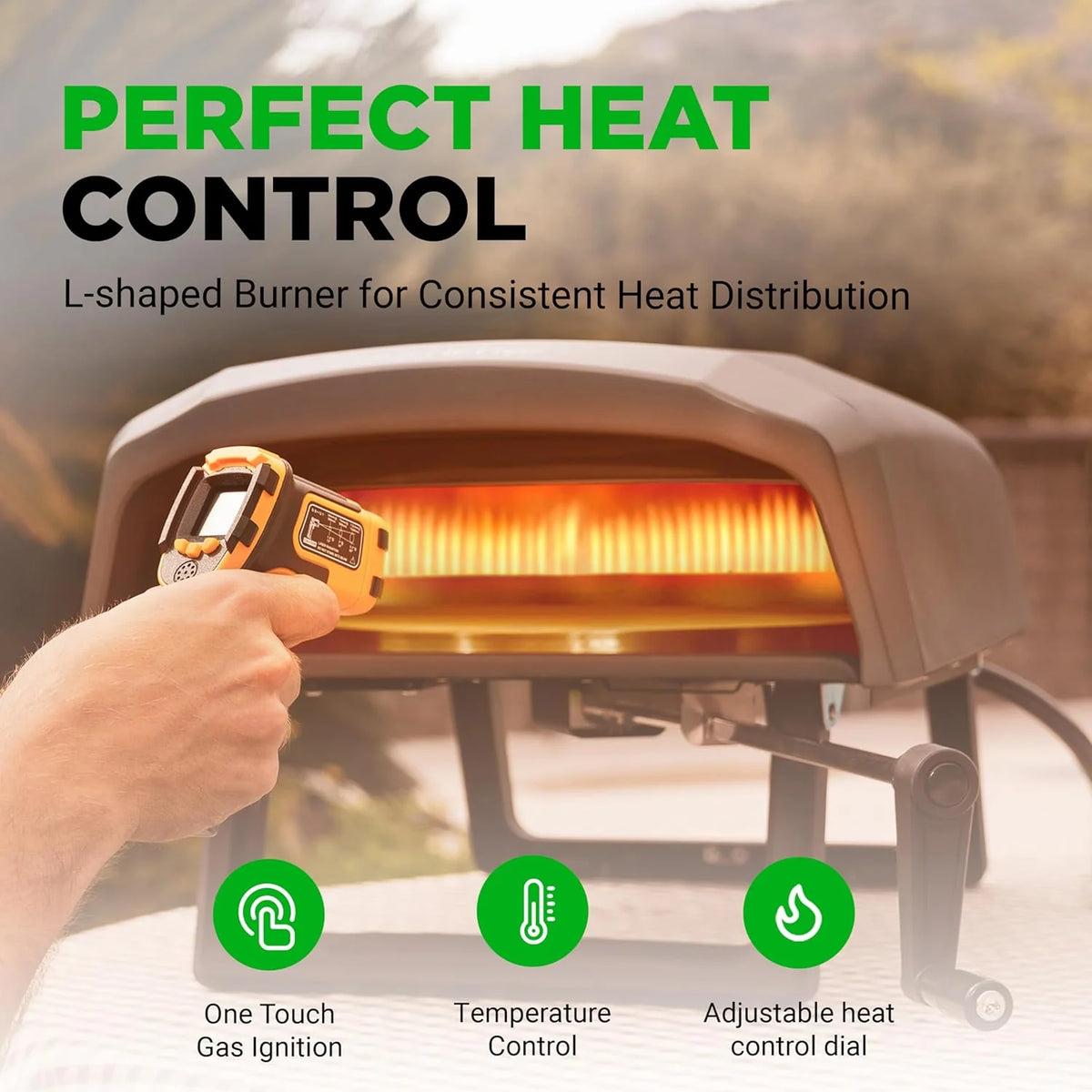 Outdoor pizza oven. equipped with 360-degree rotating pizza stone | Adjustable temperature control | Includes pizza shovel. pizza knife. stone. lid and hose | Can bake a 12-inch pizza in 60 seconds | 32.9 x 16.1 x 12.4 inches