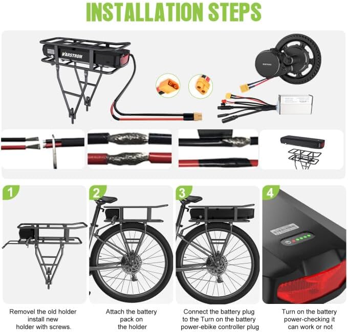 Ebike Battery 48V 17.5AH Lithium ion Rear Rack Battery for BAFANG/Voilamart/PEXMOR/AW 48V200W-1000W Ebike Kit.48V E Bike Batteries with Luggage Rack.Taillight.30A BMS.3A Fast Charger & Safety Lock