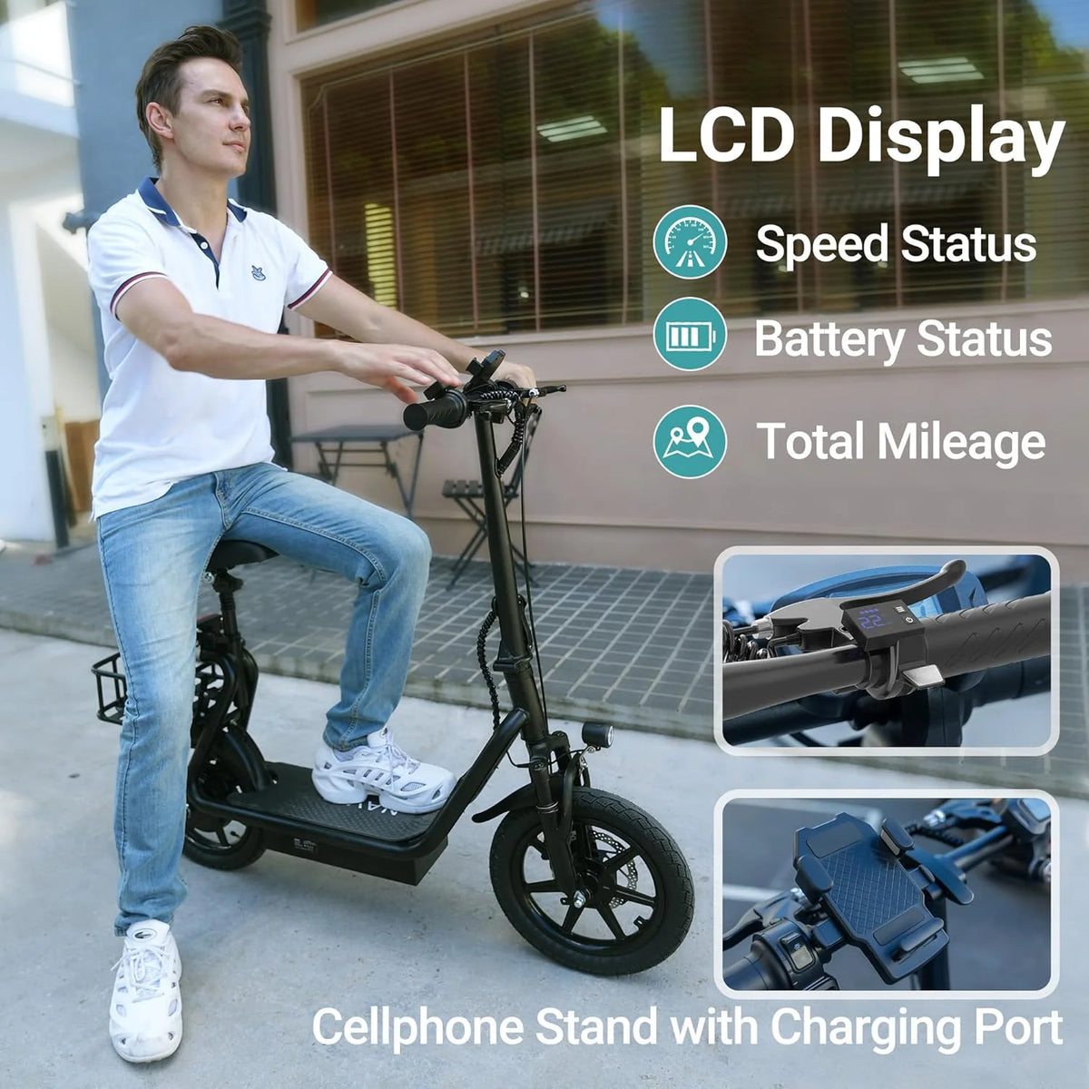 Electric Scooter Adults.Max 19/27/49 Miles Ranges.Top Speed 19/22 mph.350/750W Peak Motor. Folding E-Scooter with Dual Braking Dual Suspension