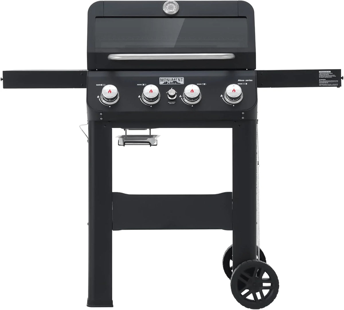 Grills 4-Burner Liquid Propane Gas Grill. Silver Stainless Steel Grill Outdoor Patio Garden Barbecue Grill with Clearview® Lid and One Foldable Shelf. Mesa400MF