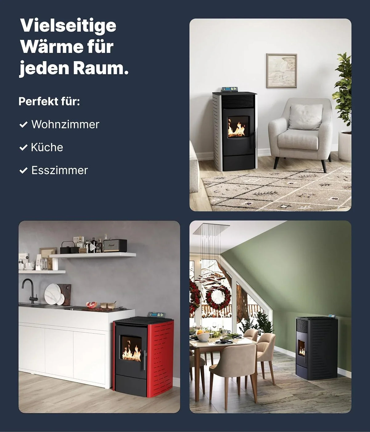 NEMAXX P12 Pelletofen 13.6 kW A+ bis 300 m³ – Auto-Reinigungszyklus. ECO-Modus. Wochenprogramm & mechanische Reinigungsunterstützung – Rot