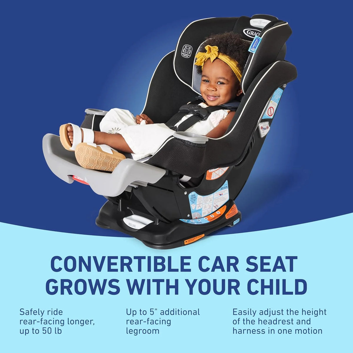 Extend2Fit Convertible Baby Car Seat. Rear and Forward Facing. Adjustable Extension Panel for Extra Legroom. Gotham