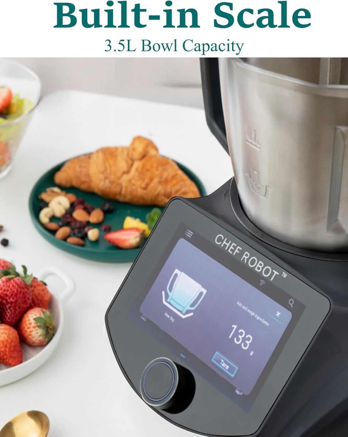 Smart Food Processor UltraCook All-in-One Auto Cooking Machine.3.5L Capacity.600+ Online Recipes. Built-in Scale. 7 inch TFT Screen. Self-Cleaning. Multifunctional Kitchen Appliance (CR-7-Black)
