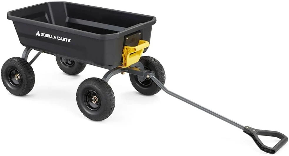7-Cubic-Foot Poly Dump Garden Cart with No-Flat Tires. 1.200-Lb. Capacity. Black