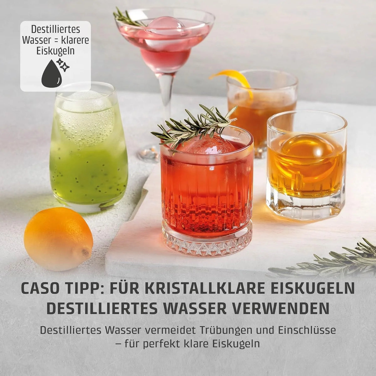 CASO IceBall Pro Eiskugelbereiter mit Kompressor - Kristallklare Eiskugeln 50-55 mm. 2 Kugeln/Stunde. 1.3 l Wassertank. Selbstreinigung. LED-Anzeige.