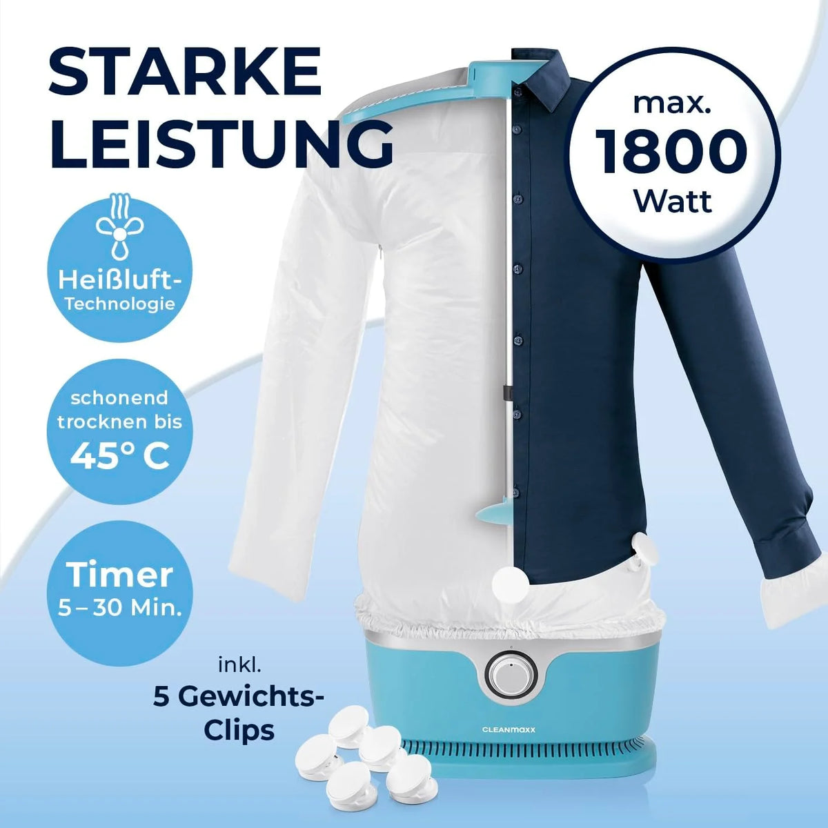 CLEANmaxx automatischer Hemdenbügler inklusive Hosenaufsatz | Bügler für Hemden. Blusen & Hosen. schonender als Wäschetrockner und Bügeleisen |