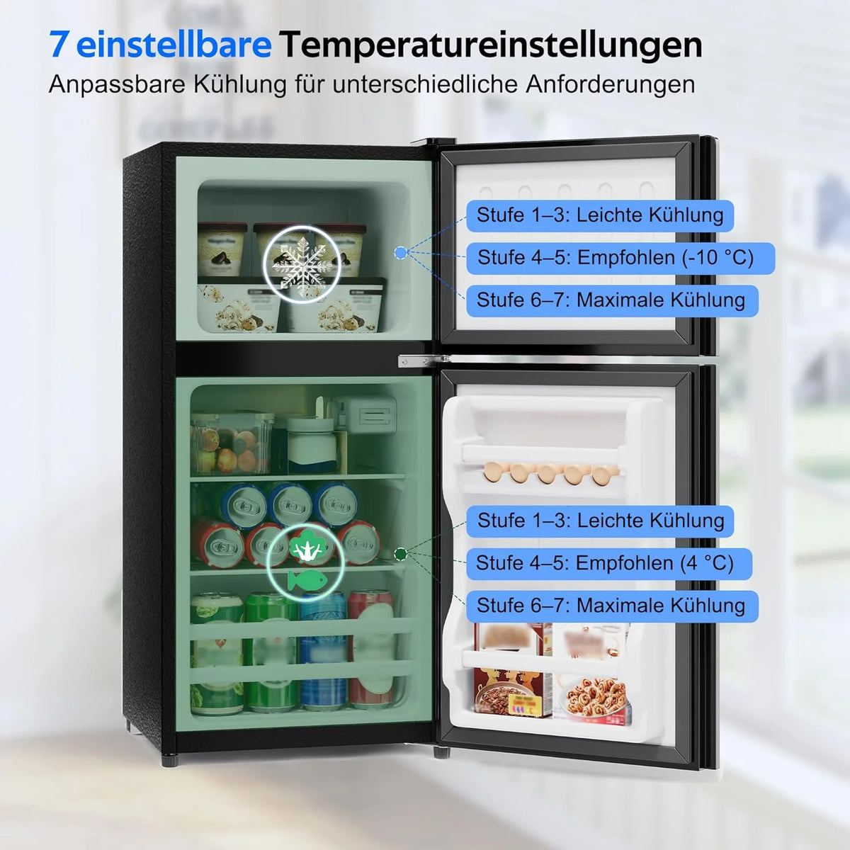 Merax Kühlschrank mit Gefrierfach. 60L Kleiner Kühlschrank. kompakt. Glastür. LED-Innenbeleuchtung. manuelle Temperaturregelung. Glasablagen. 45 dB(A)
