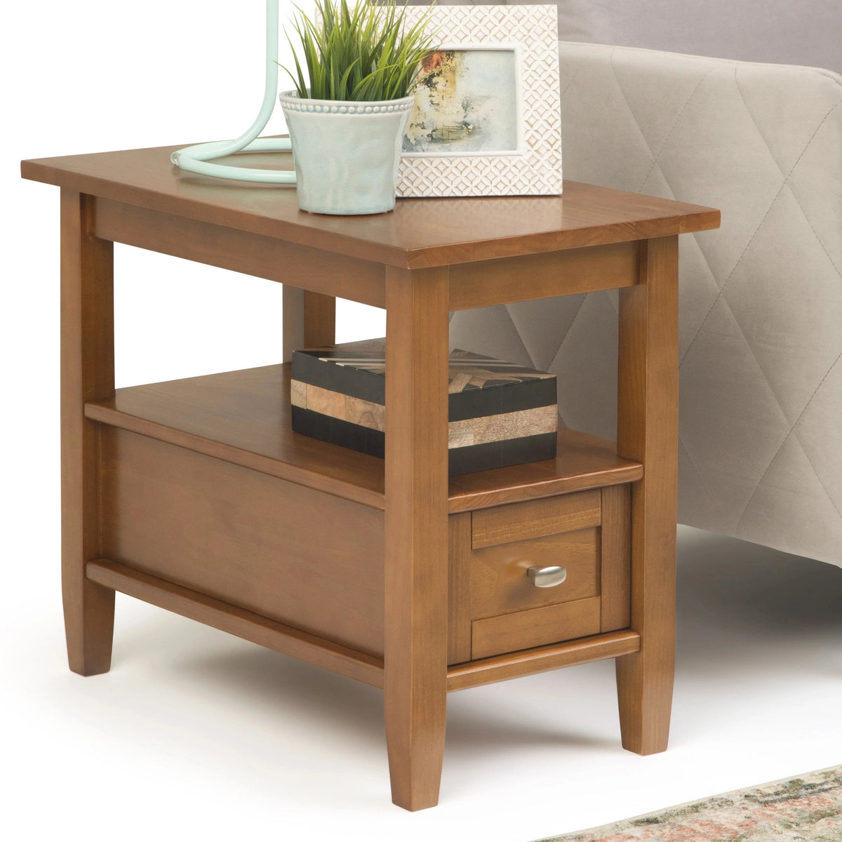 14 Wide Solid Wood Narrow Side Table. Rectangle Transitional Style Accent Table