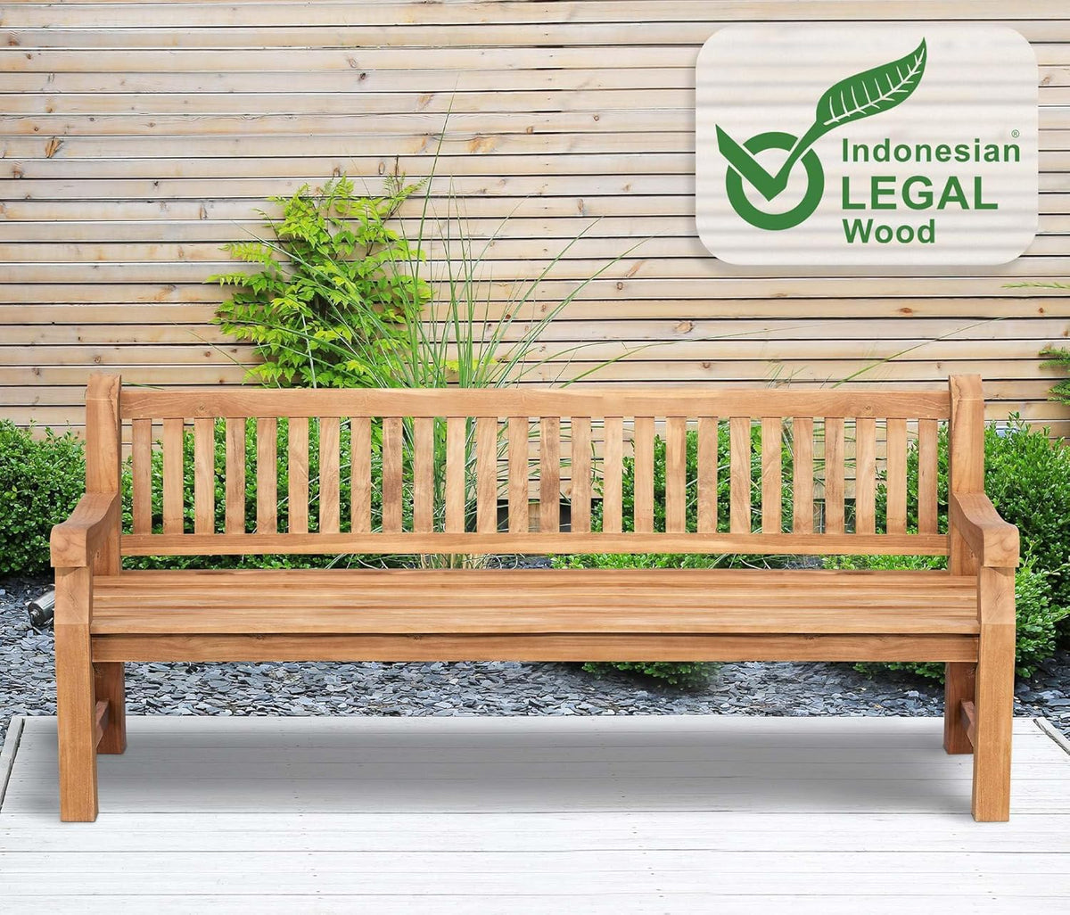 CLP Teakbank Jackson V2 I Wetterfeste Holzbank mit Rückenlehne I Stabile Gartenbank aus massivem Teakholz. Farbe:Teak. Größe:220 cm