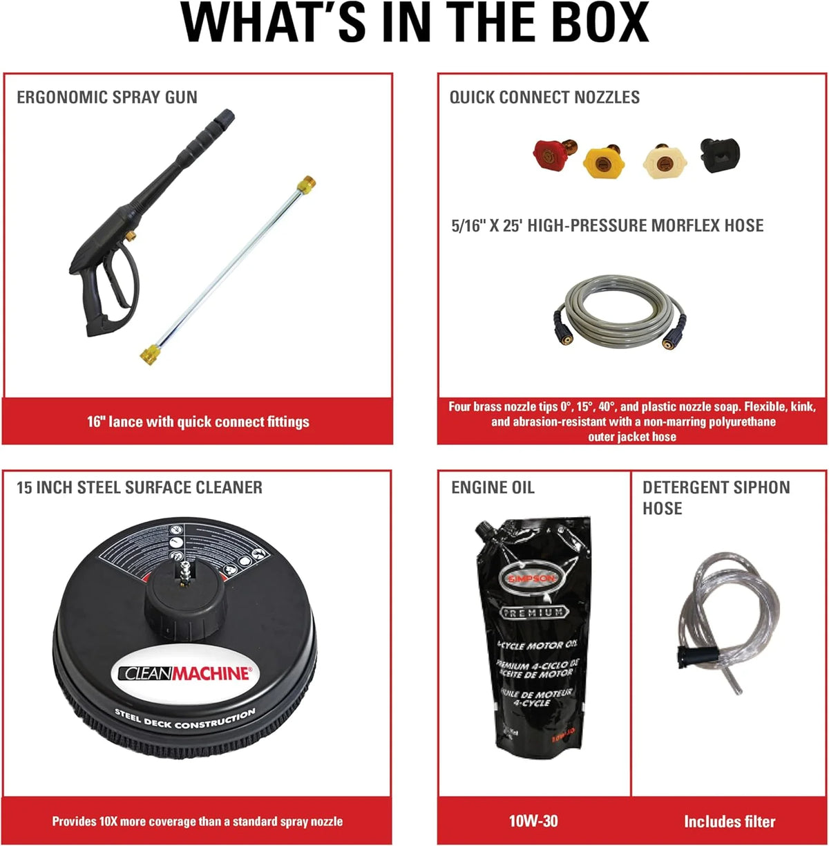 Cleaning CM61083 Clean Machine 3400 PSI Gas Pressure Washer. 2.5 GPM. CRX Engine. Includes Spray Gun and Wand. 4 QC Nozzle Tips. 5/16-in. x 25-ft. MorFlex Hose.