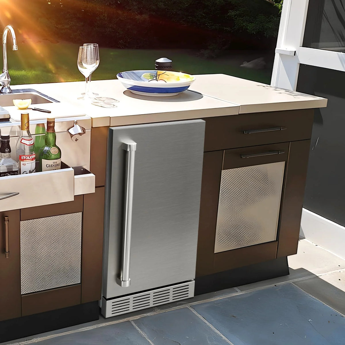 15 Inch Outdoor Refrigerator. Weather Proof Stainless Steel Beverage Beer Cooler Under Counter Fridge. Indoor/Outdoor Refrigerator with 3 Shelves for Patio Kitchen and Commercial Use