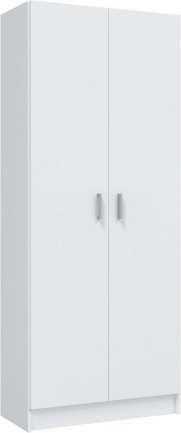 Habitdesign Multi-Purpose Wardrobe. Broom 2 Doors 3 Shelves. 180 x 73 x 37 cm (H x W x D – cm). Matt White