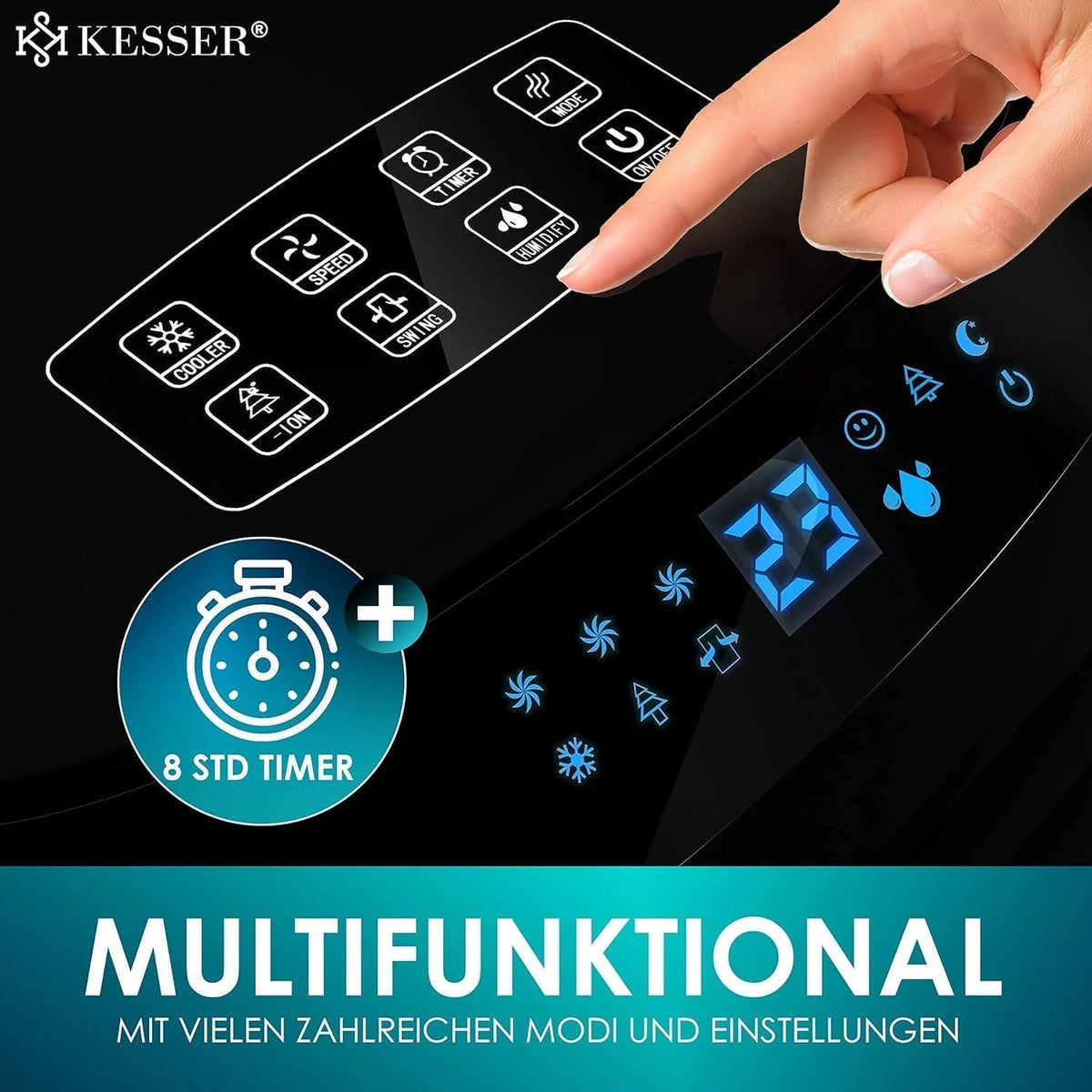 KESSER Mobile Klimaanlage 4in1 Luftkühler – Air Cooler mit Fernbedienung & Timer. 10L Wassertank. Ionisator & Luftbefeuchter. Ventilator Klimagerät