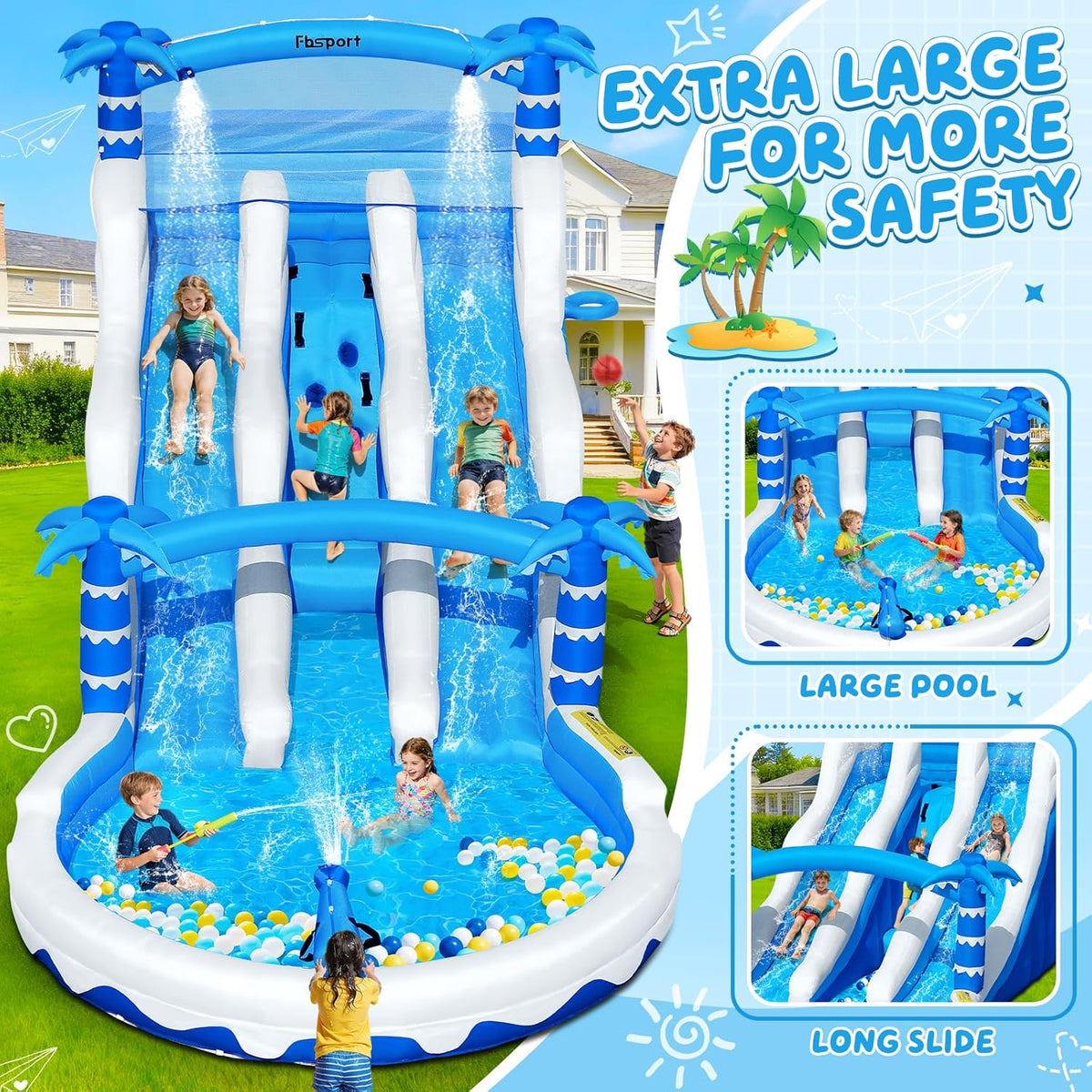 Hüpfburg XXL mit 2 Wasserrutsche für Gewerblichen Erwachsene & Kinder. Aufblasbare Bouncy Castle für Indoor Outdoor mit Gebläse Größe Pool Rutsche