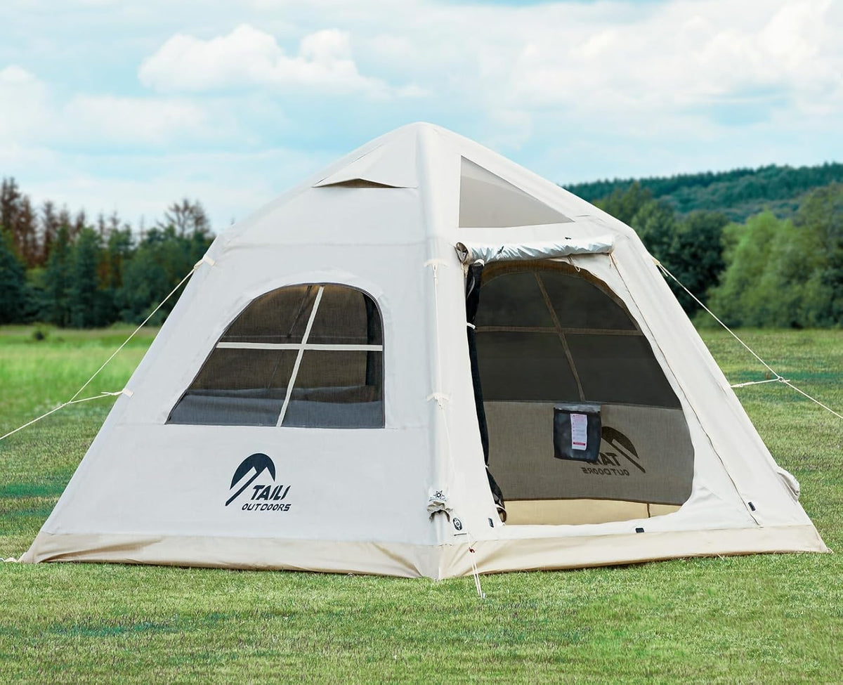 Portable inflatable camping tent. equipped with a manual pump. suitable for 3/4/6 people. easy to set up. suitable for outdoor activities. This inflatable outdoor waterproof Oxford canvas tent is suitable for family camping and is suitable for adults
