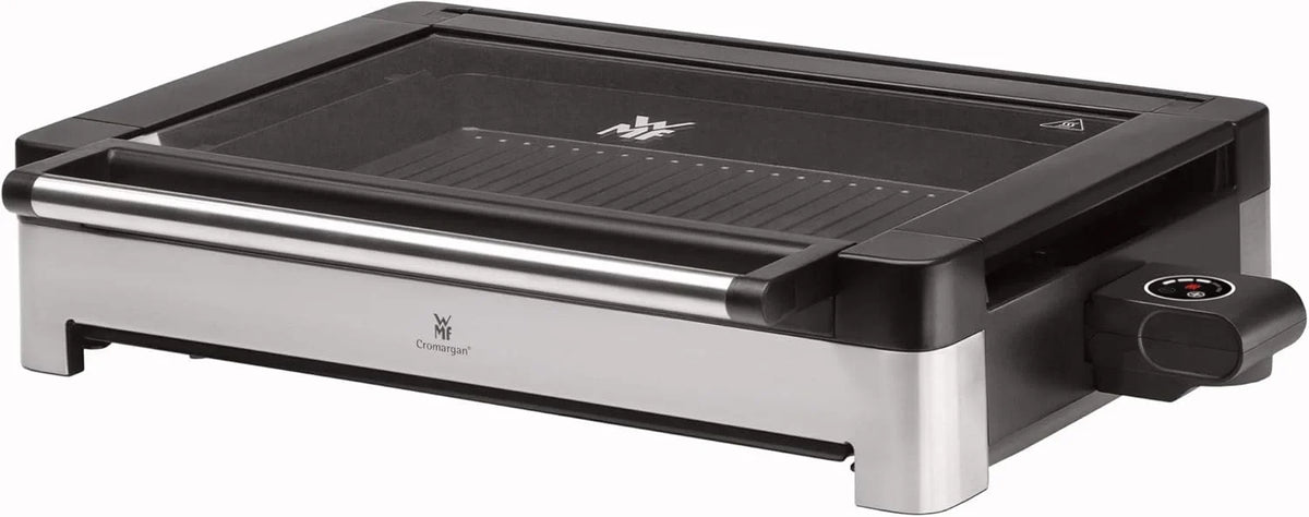 WMF Lono Tischgrill elektrisch mit Glasdeckel. beschichtete Grillplatte. herausnehmbare Auffangschale. spülmaschinenfest. Edelstahl matt. 2200 Watt