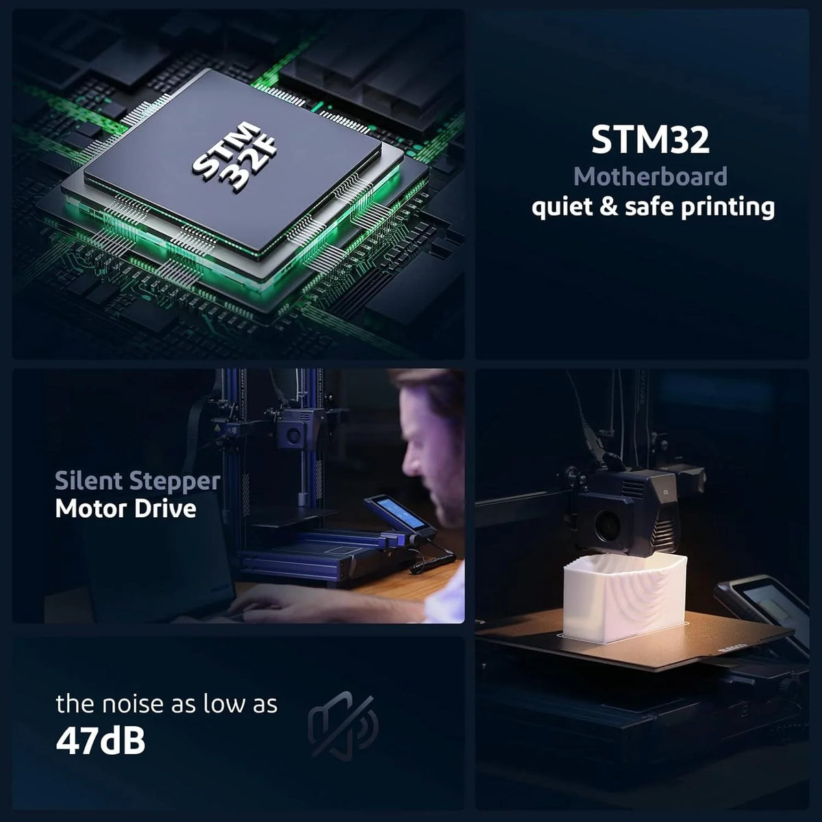 Printer with Auto Bed Leveling. Dual-Gear Direct Extruder. Dual Lead Screw Drive. Removable Capacitive Screen. 8.85x8.85x11in Large Printing Size