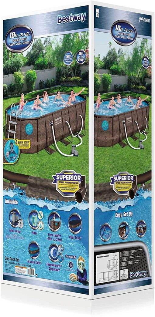 Power Steel 18' x 9 'x 48' above ground swimming pool Set with metal frame home swimming pool sand filter pump. skimmer and vacuum