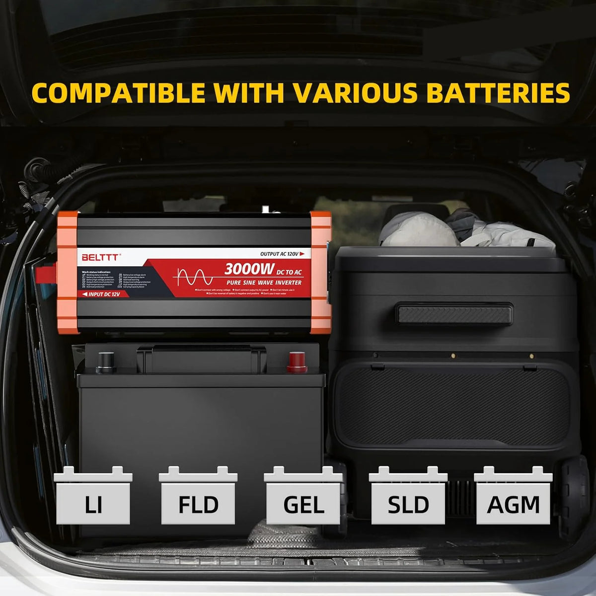 2000W Pure Sine Wave Inverter. Car Power Inverter 12V to 120V AC Converter for RV. Truck. Solar. Outdoor with Dual AC and 20A Socket. 5V 2.1A USB. Surge 4000W. Hardwire Port. Remote Controller