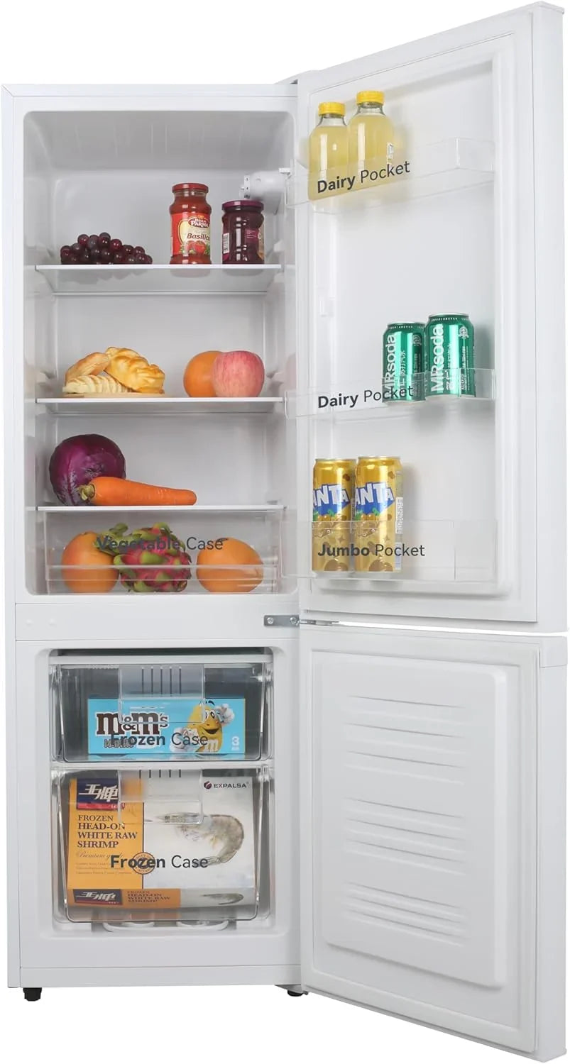 VOK Frigorífico Combi 154L EVR-154DEW. 142 cm Altura x 48.3 cm Ancho. Clase E. Bajo Nivel Sonoro 39 dB. Puerta Reversible. Estanterías Cristal