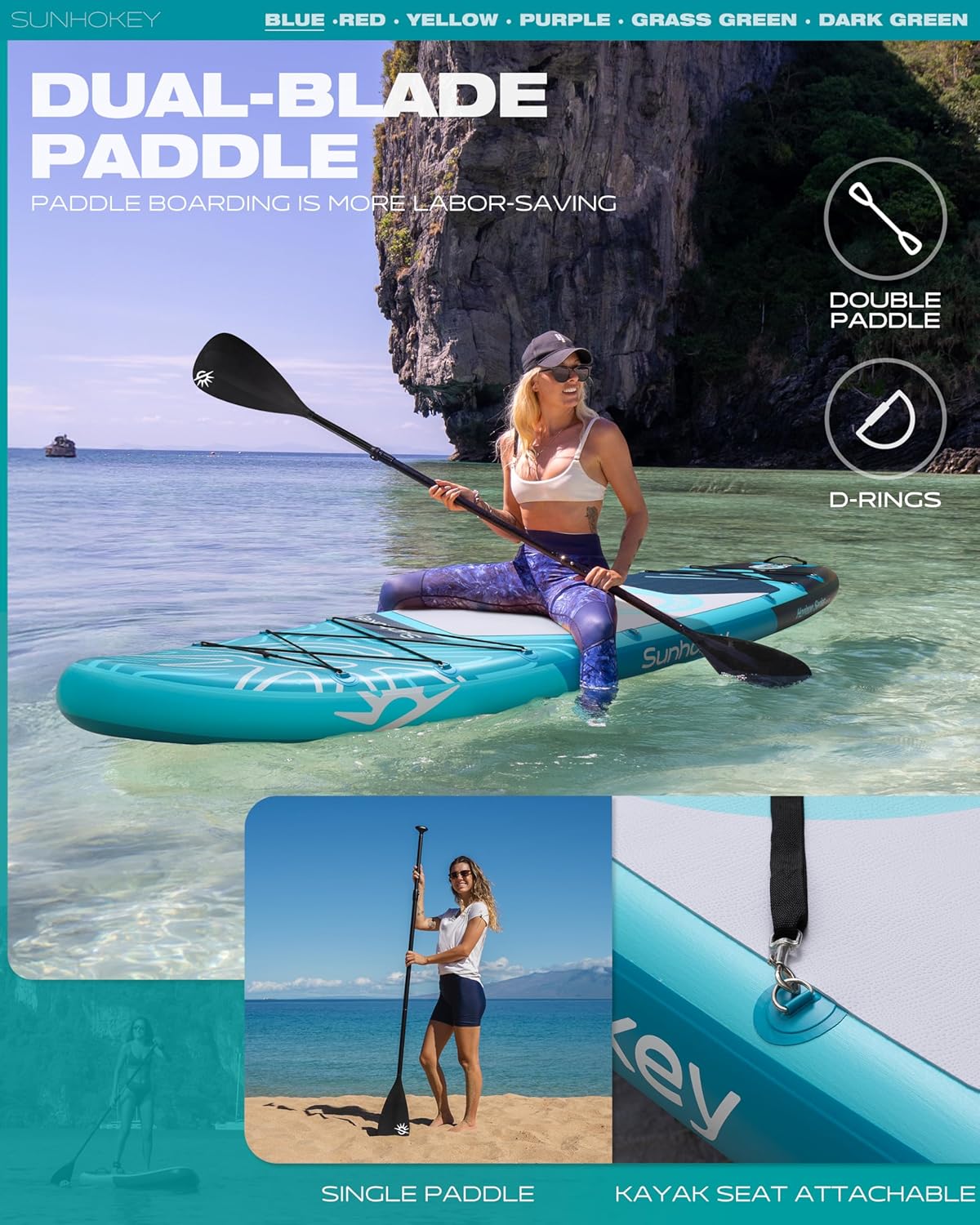 Tabla de Paddle Surf Hinchable 335cm con Accesorios Incluidos de Primera Calidad. Remo Ajustable. Bomba de Mano. Mochila de Transporte. 335 x 86 x 15