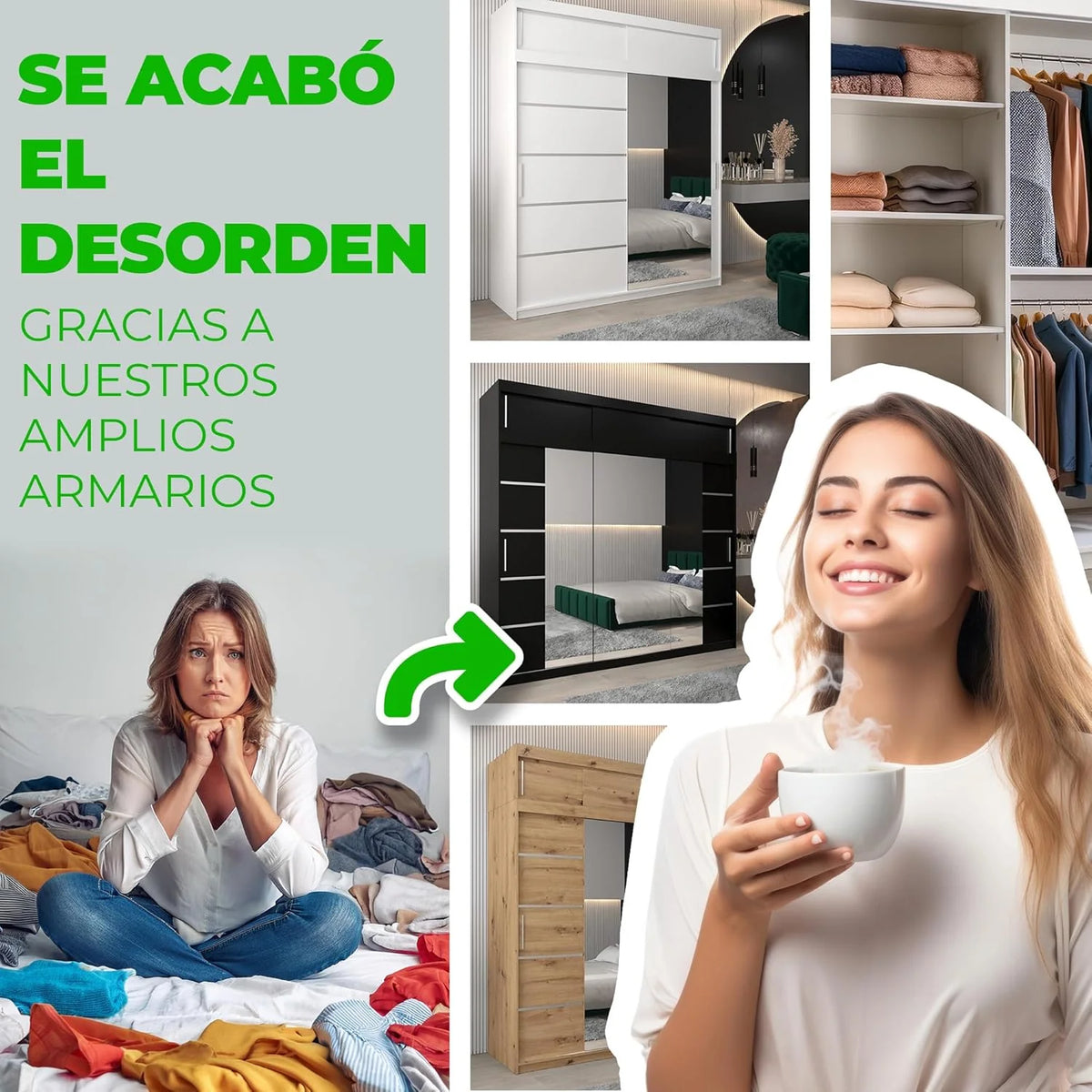 ABIKSMEBLE Verona 4 200 Bedroom Wardrobe with Three Sliding Doors – Modern Storage Cabinet with Mirror. Coat Rack and Shelves – 200 x 200 x 62 cm –
