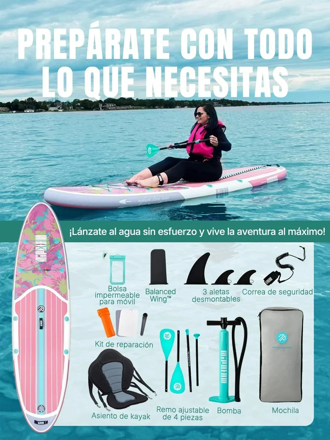 Niphean Tabla Paddle Surf Hinchable para Adultos con Todos los Accesorios. 320cm Paddle Surf Hinchable para Todos los Niveles. Sup Capacidad 200kg