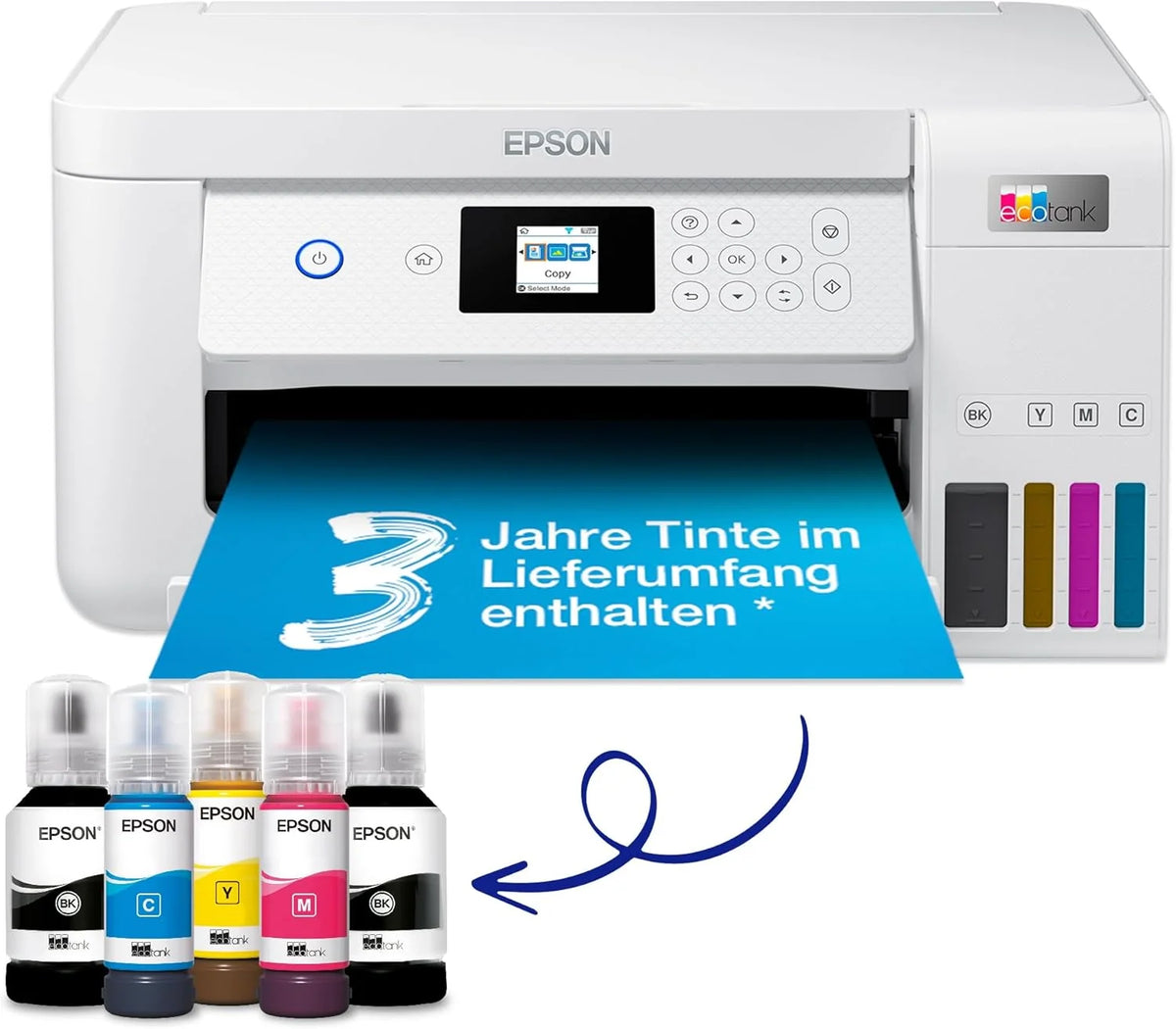 Epson EcoTank ET-2826 A4-Multifunktions-Wi-Fi-Tintentankdrucker. mit einem im Lieferumfang enthaltenen Vorrat an Tinten bis zu 3 Jahren