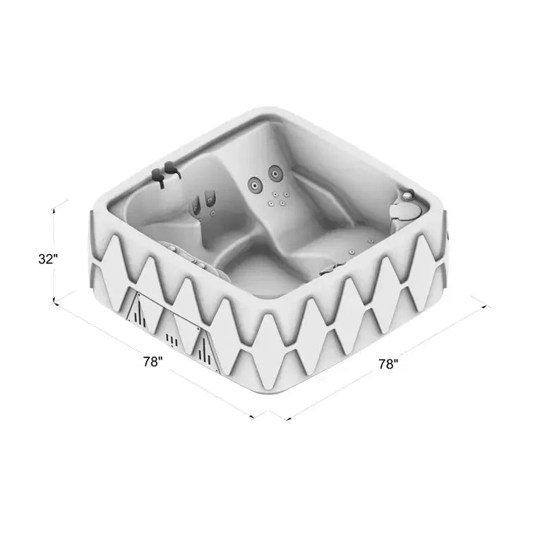 4-Person Square Plug-and-Play Hot Tub with Ozonator – 20 Stainless Steel Jets. LED Waterfall. 110V