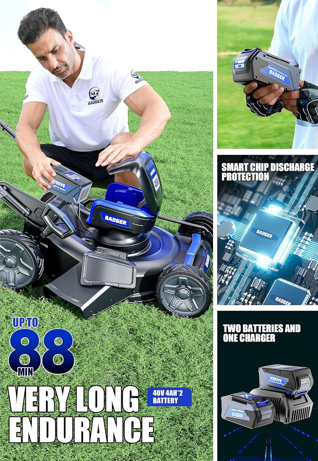 Lawn Mower 40V Brushless 18 Cordless. 5 Cutting Height Adjustments Electric Lawn Mower. Quickly Folding Within 5's. 4.0AH Battery and Super Charger Included.