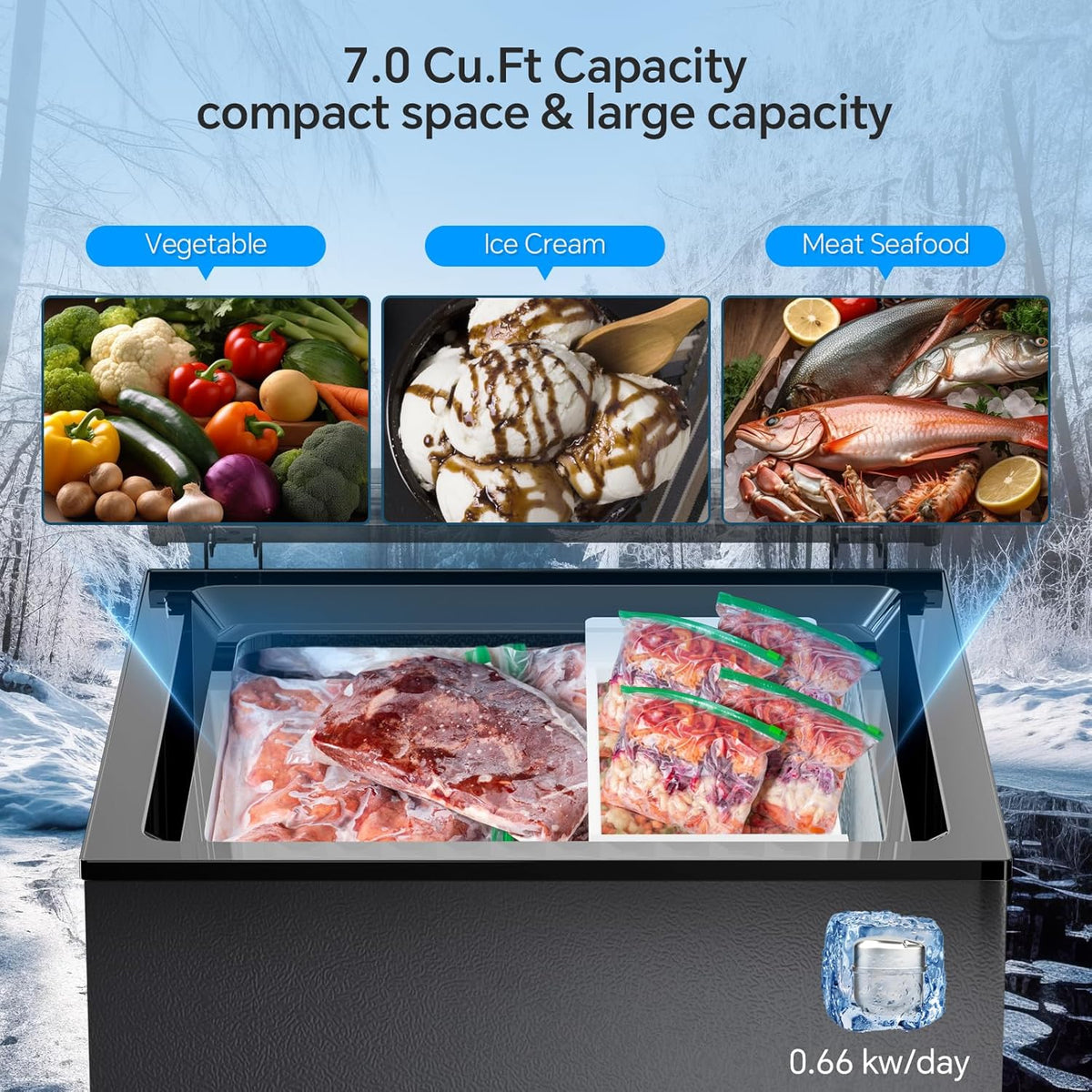 3.5 Cubic Feet Chest Freezer with 2 Removable Baskets Free Standing Top Open Door Compact Freezer with Adjustable Temperature for Home/Kitchen/Office/Bar (3.5 Cubic Feet. White)