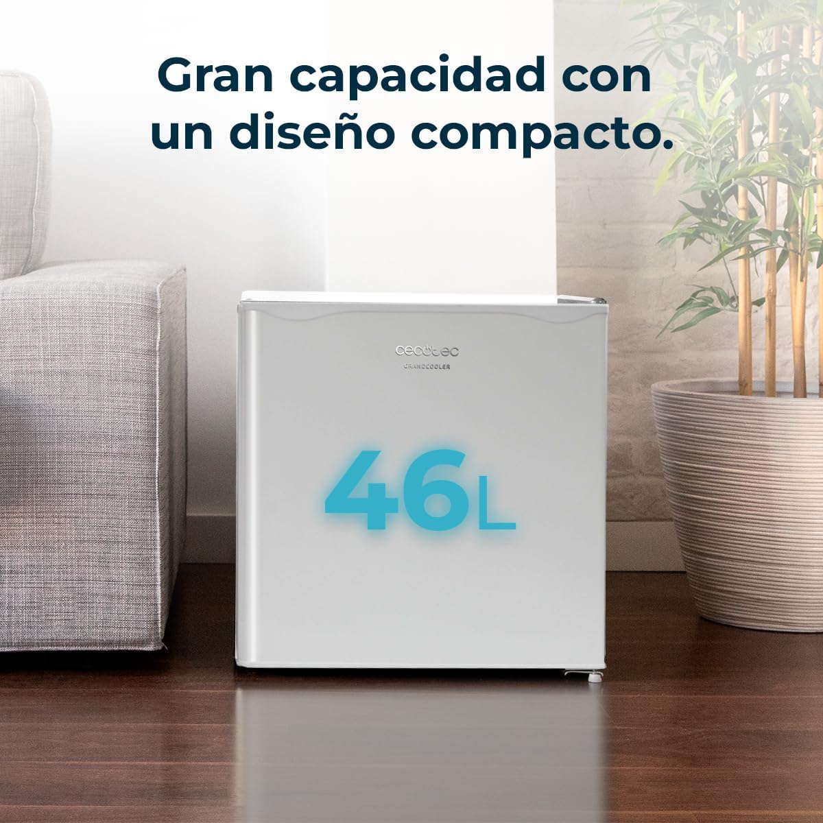 Cecotec Nevera Pequeña Frigorífico Mini Minibar 46L GrandCooler 20000 SilentCompress White E. Altura 48.7cm. 48 cm de Ancho. Bajo Consumo. Puerta
