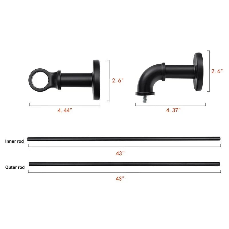 1 Inch Industrial Curtain Rods for Windows. Blackout Wrap-Around Rods. Rustic Matte Black