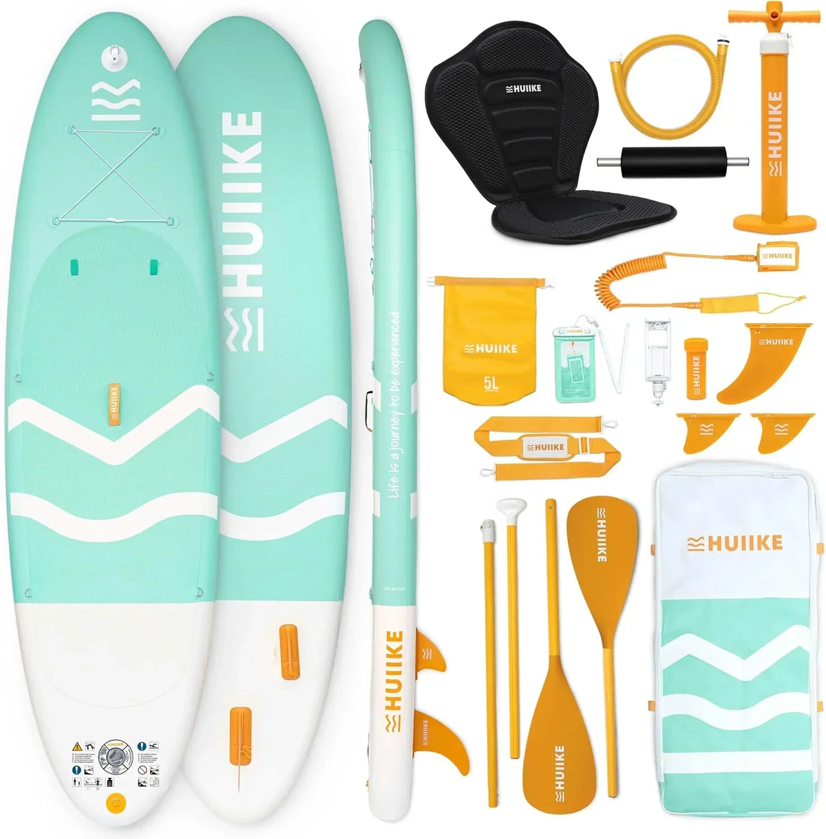HUIIKE Tabla Paddle Surf Hinchable con Accesorios Incluidos. Remo. Quillas. Inflador. Stand Up Paddle Board Gran Estabilidad y Resistencia. 305 x 84 x