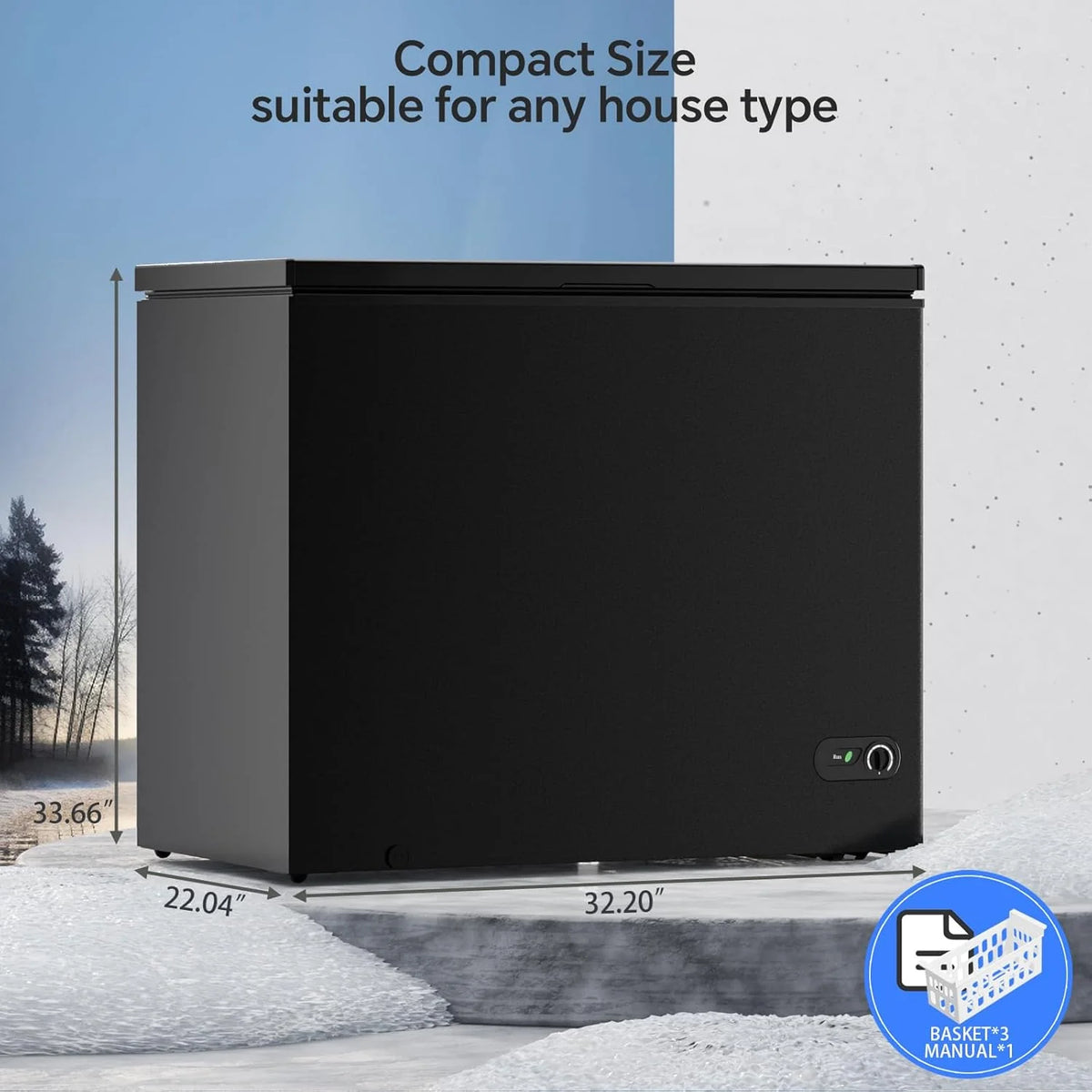 3.5 Cubic Feet Chest Freezer with 2 Removable Baskets Free Standing Top Open Door Compact Freezer with Adjustable Temperature for Home/Kitchen/Office/Bar (3.5 Cubic Feet. White)