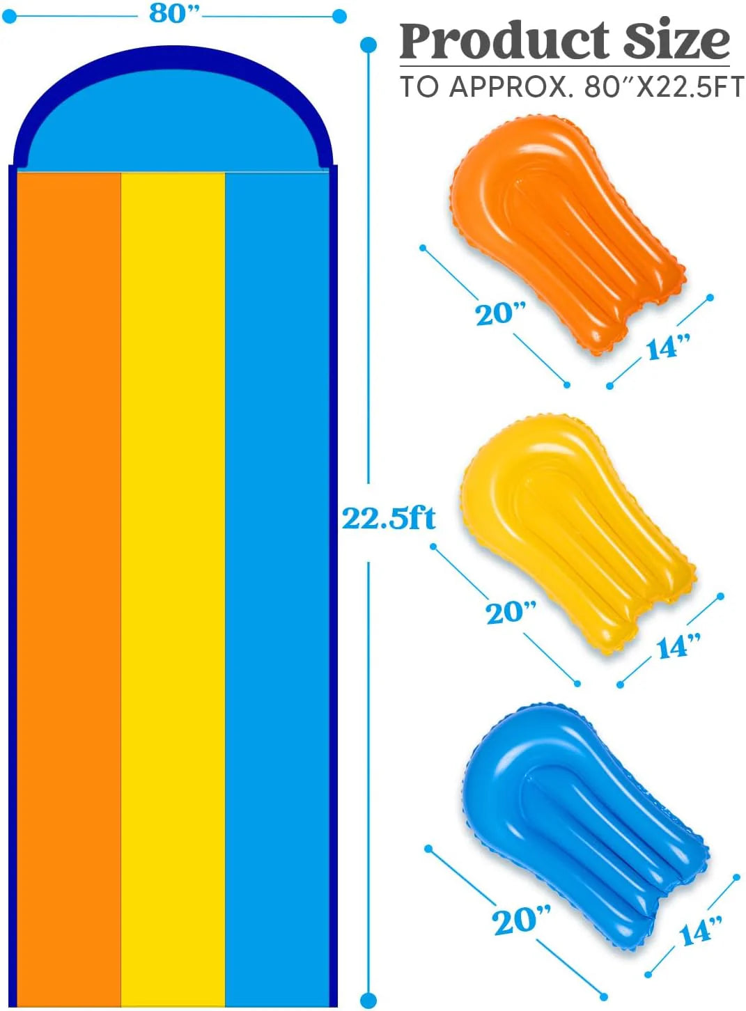 Sloosh Triple Water Slide with 3 BodyBoards. 22.5FT Lawn Water Splash Slip and Slide Summer Toy Splash Pad with Build in Advanced Sprinkler for Kids Adults Backyard Summer Water Fun