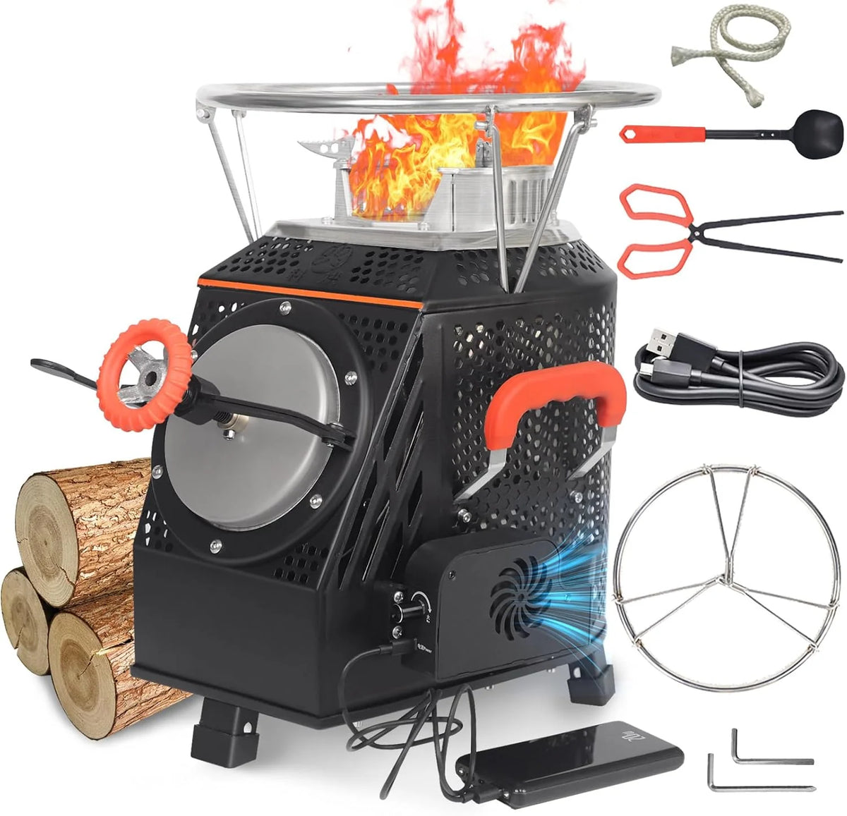 Wood Burning Camp Stove. Outdoor Portable Wood Burning Camp Stove. Large Stainless Steel Camping Stove for Outside Cooking Survival Campfire Patio Backyard Gathering 16L x 13W x 17H3
