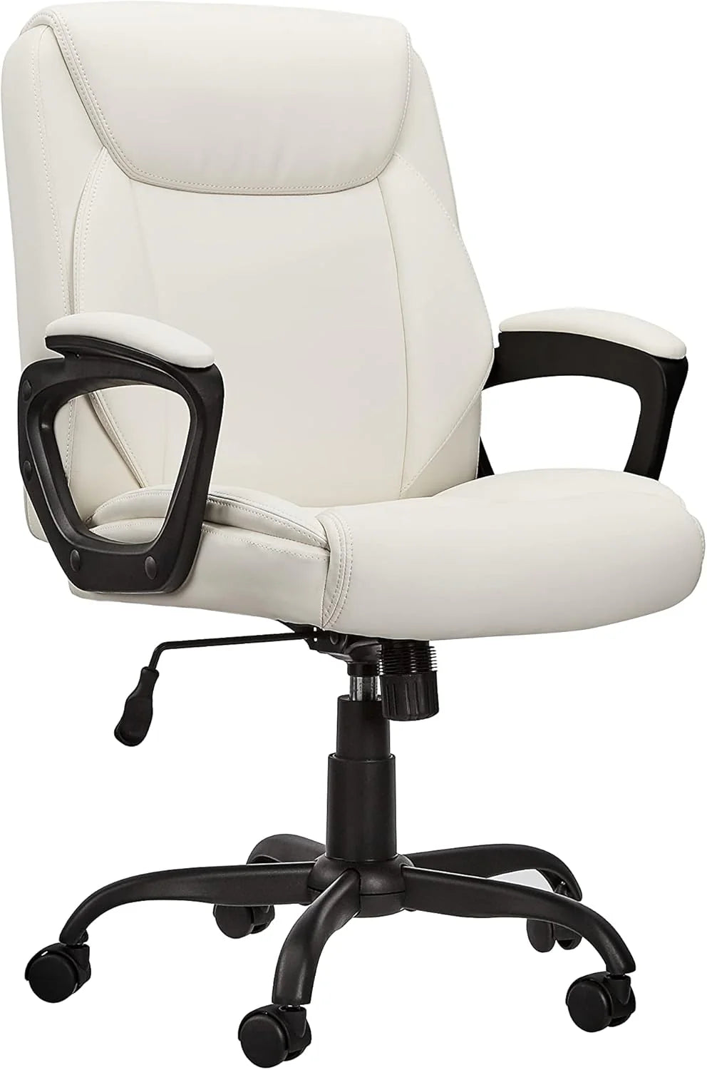 Classic PU surface. back-adjustable height office computer desk and chair. with armrests. size: 26 inches wide x 23.75 inches long x 42 inches high. black version