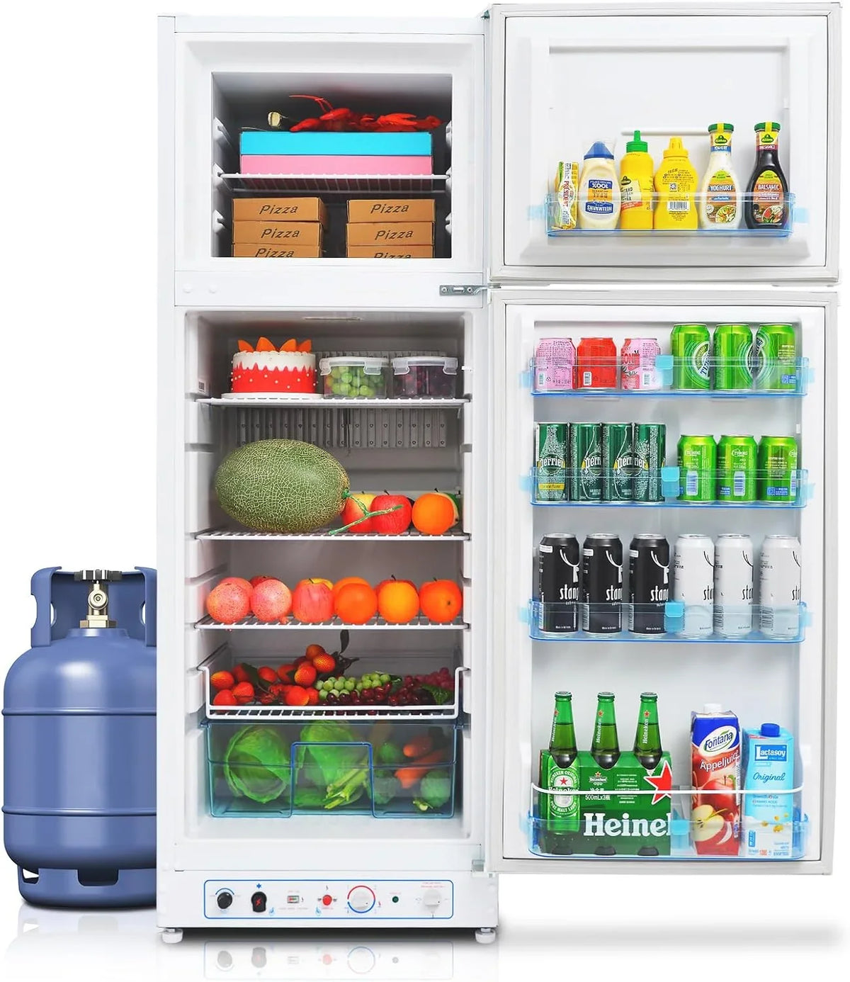 SMETA Nevera Gas con Congelador. 265L (203L+62L). 220V. Refrigerador Congelador Combinado. Refrigerador Camping Gas para Autocaravana. Garaje.