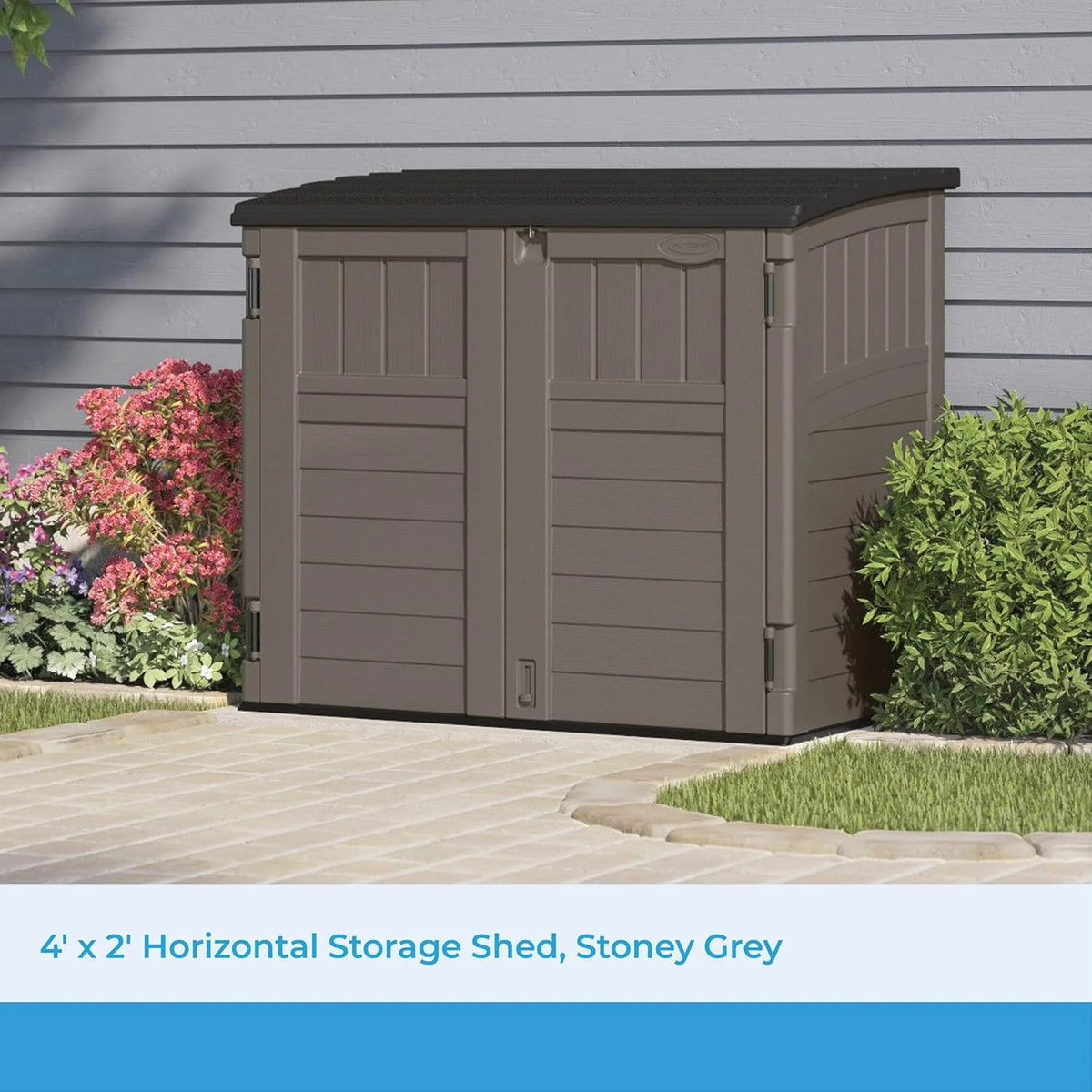 34 Cu. Ft. Horizontal Shed for Outdoor Storage w/Locking System. Stoney/Black