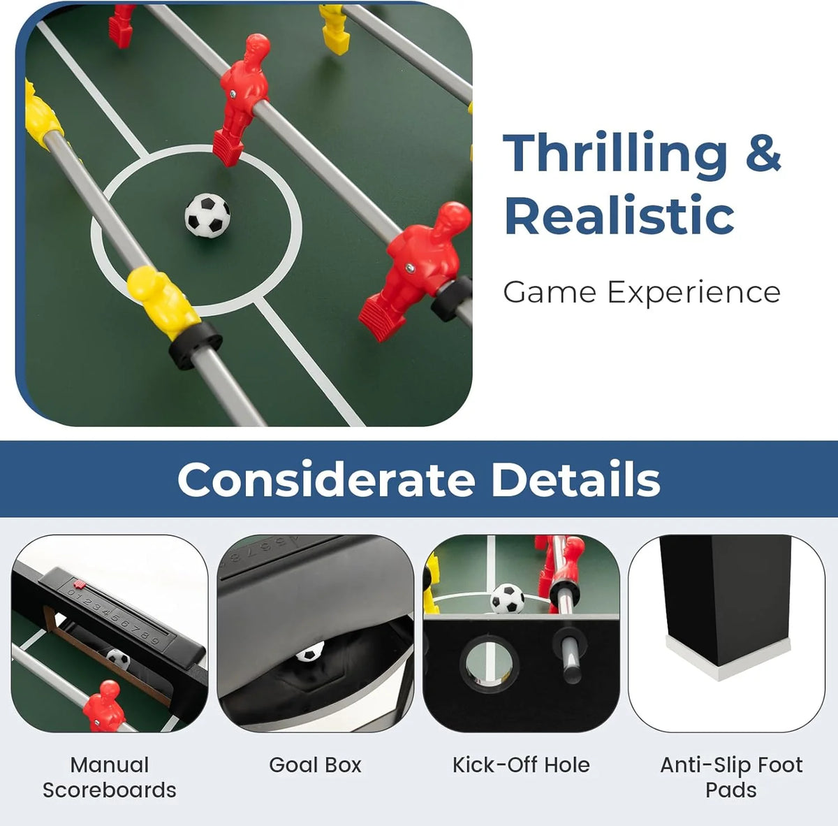 The multi-functional game table integrates a football table. a billiards table. an air curling table and a table tennis table. It is an ideal combination game table for a family game room.