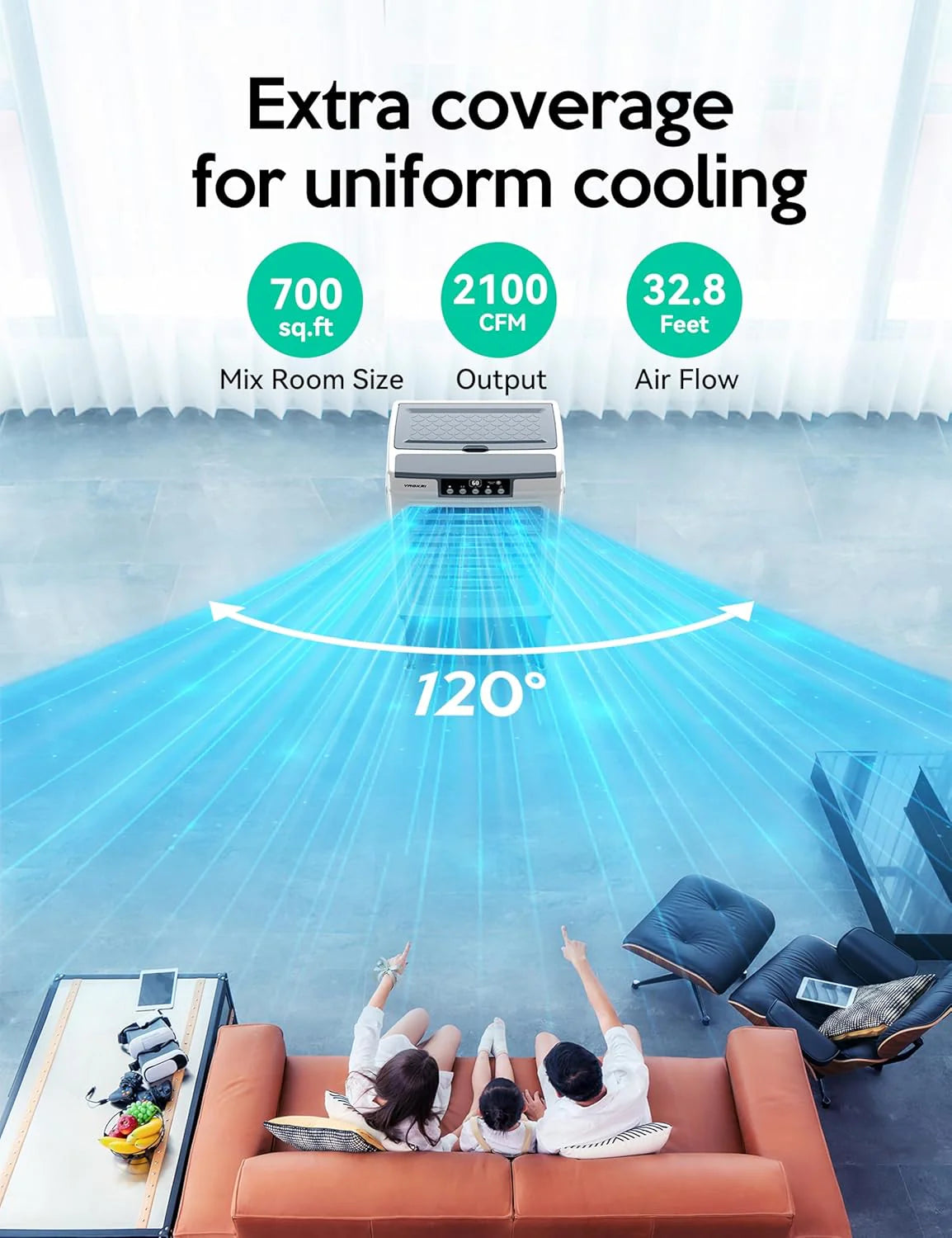 Evaporative Cooler. Air Cooler. 120°Oscillation Swamp Cooler with Remote Control. 24H Timer. 3 Wind Speeds for Outdoor Indoor Use.8 Gallon