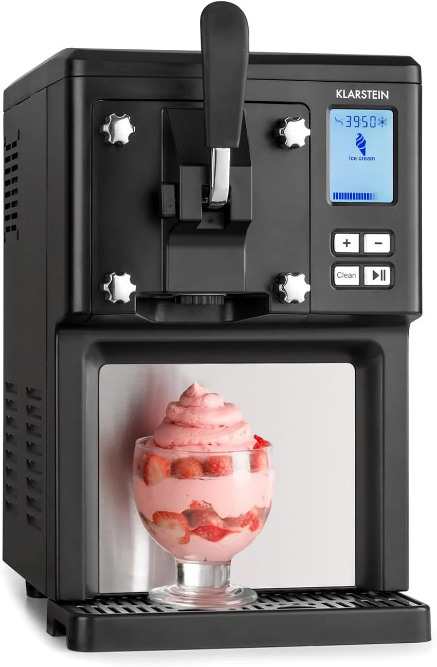 Klarstein Sweet Sundae - Eiscrememaschine. 1.5 Liter. mitselbstkühlendem Kompressor. 200 Watt. Ausgabesystem. 3 StundenAuto-Kühlhaltefunktion.