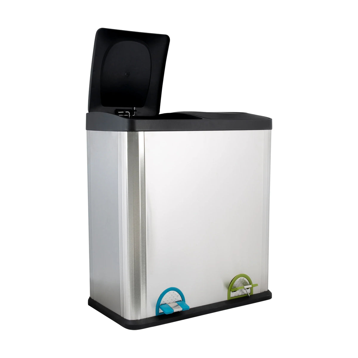 60L 2 Compartment Stainless Steel Recycling Bin. Dual Section Trash Sorter Container for Kitchen. Home & Office