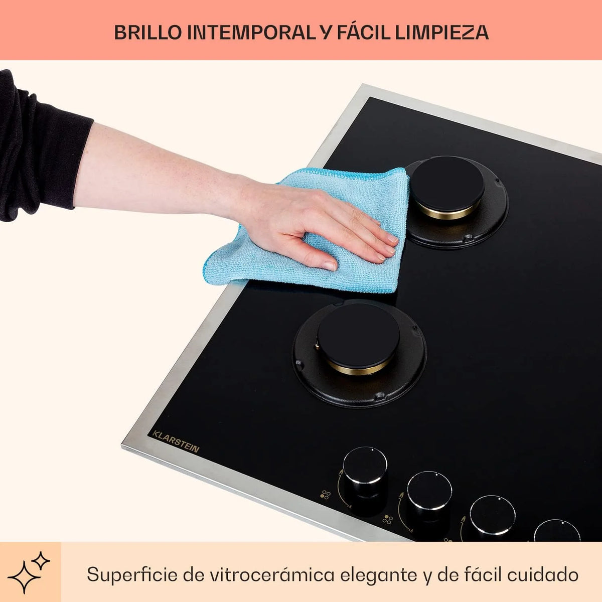 Klarstein Cocina de Gas Butano. Placa de Gas 4 Fuegos 8000W. Placa Vitroceramica Gas Integrada para Cocina. Placa Gas Butano de Diseño. Encimera Gas